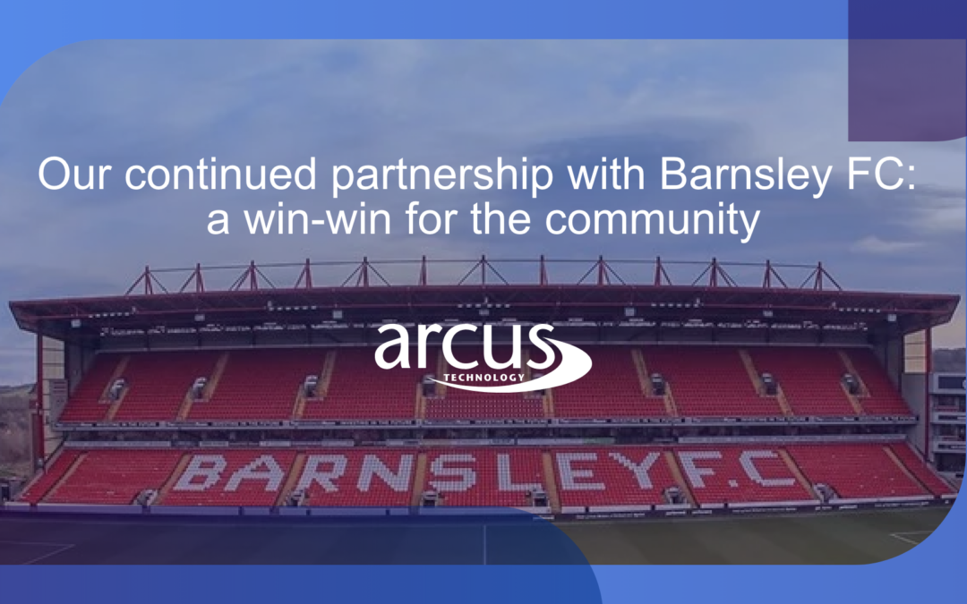 Barnsley FC football stadium and Arcus Technology logo